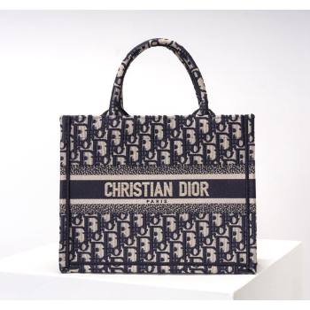 Dior Small Book Tote Bag in Ecru White and Blue Dior Oblique Embroidery 2023 (BF-231211002)