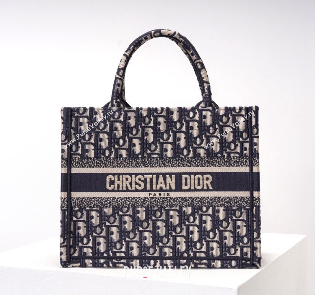 Dior Small Book Tote Bag in Ecru White and Blue Dior Oblique Embroidery 2023 (BF-231211002)