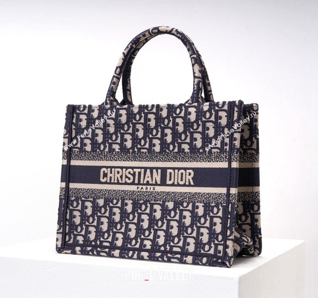 Dior Small Book Tote Bag in Ecru White and Blue Dior Oblique Embroidery 2023 (BF-231211002)