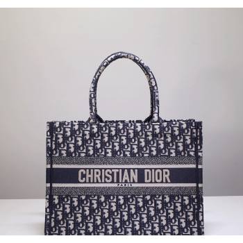 Dior Medium Book Tote Bag in Ecru White and Blue Dior Oblique Embroidery 2023 (BF-231211003)
