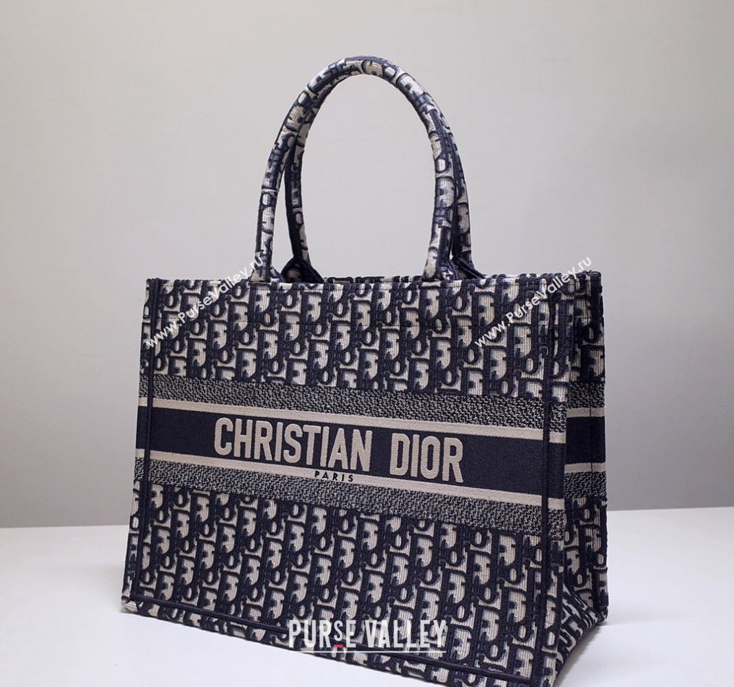 Dior Medium Book Tote Bag in Ecru White and Blue Dior Oblique Embroidery 2023 (BF-231211003)