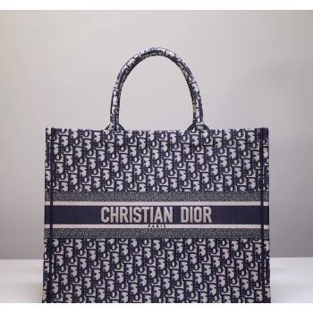 Dior Large Book Tote Bag in Ecru White and Blue Dior Oblique Embroidery 2023 (XXG-231211004)