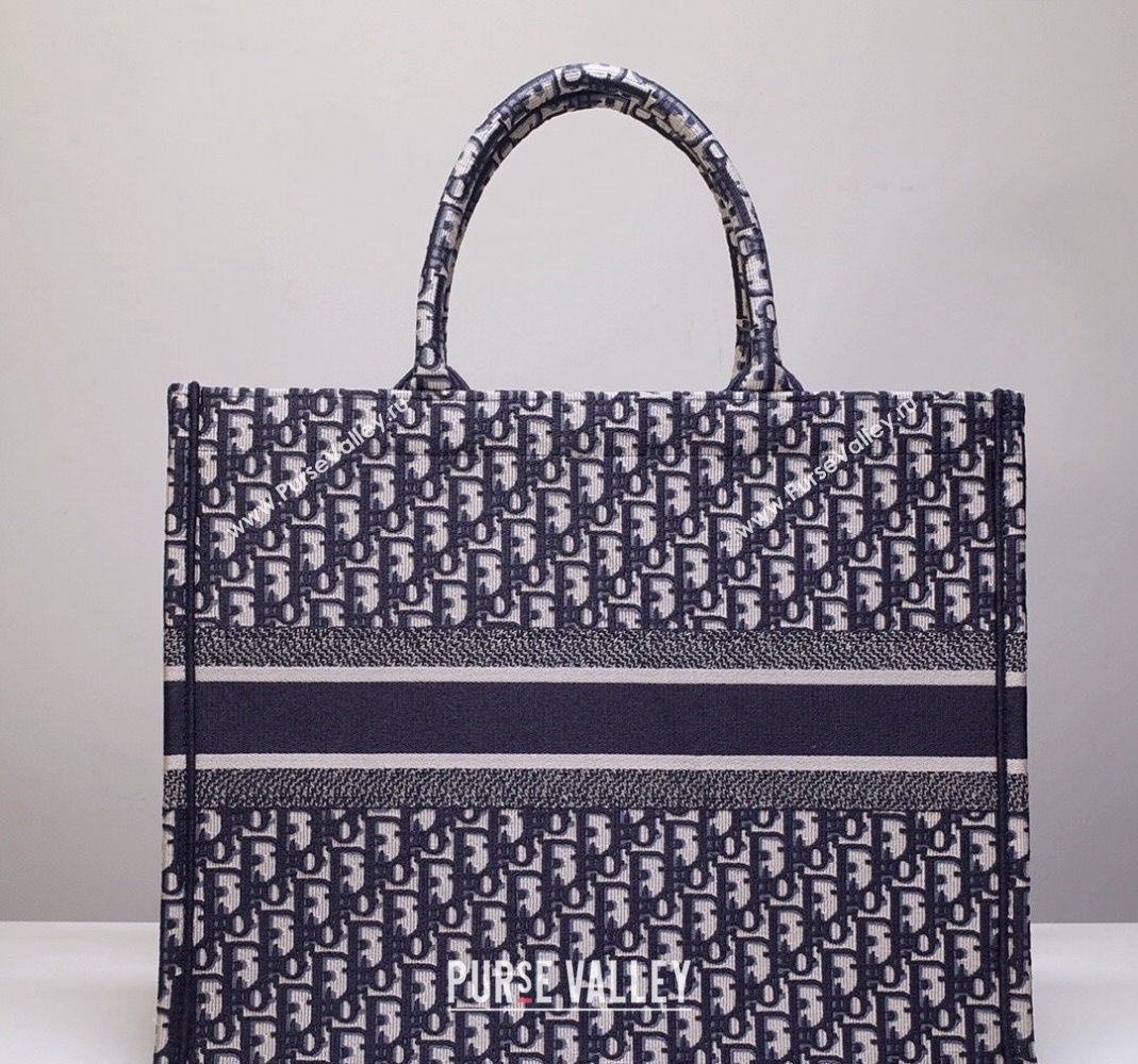 Dior Large Book Tote Bag in Ecru White and Blue Dior Oblique Embroidery 2023 (XXG-231211004)