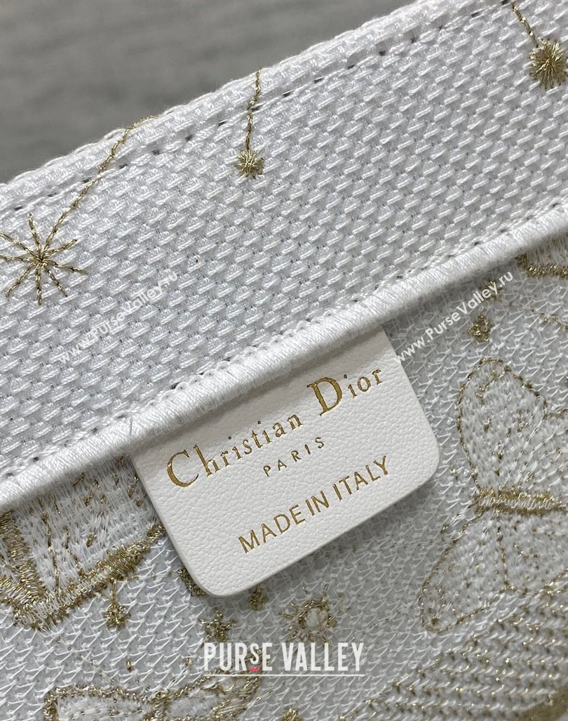 Dior Medium Book Tote Bag in Gold-Tone and White Butterfly Zodiac Embroidery 2023 (BF-231211005)