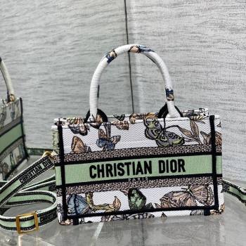 Dior Mini Book Tote Bag in White and Green Toile de Jouy Mexico Embroidery 2023 (BF-231211006)