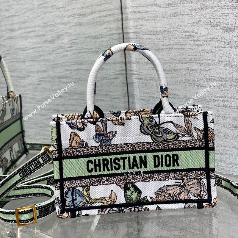 Dior Mini Book Tote Bag in White and Green Toile de Jouy Mexico Embroidery 2023 (BF-231211006)