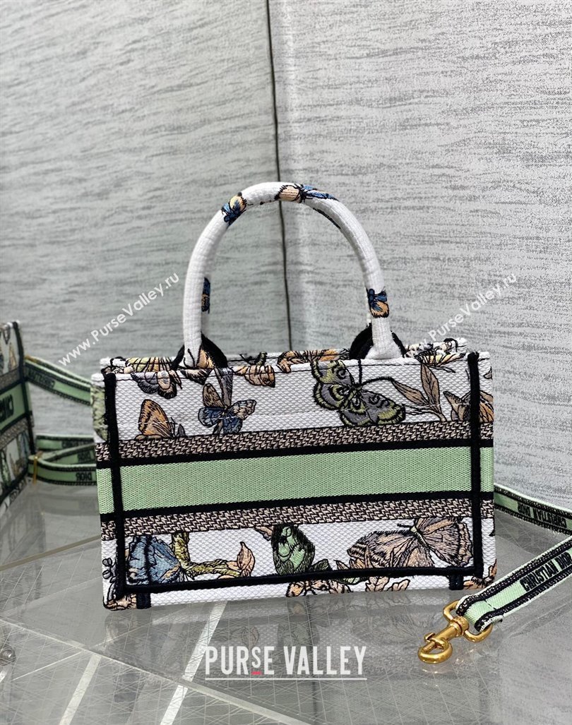 Dior Mini Book Tote Bag in White and Green Toile de Jouy Mexico Embroidery 2023 (BF-231211006)