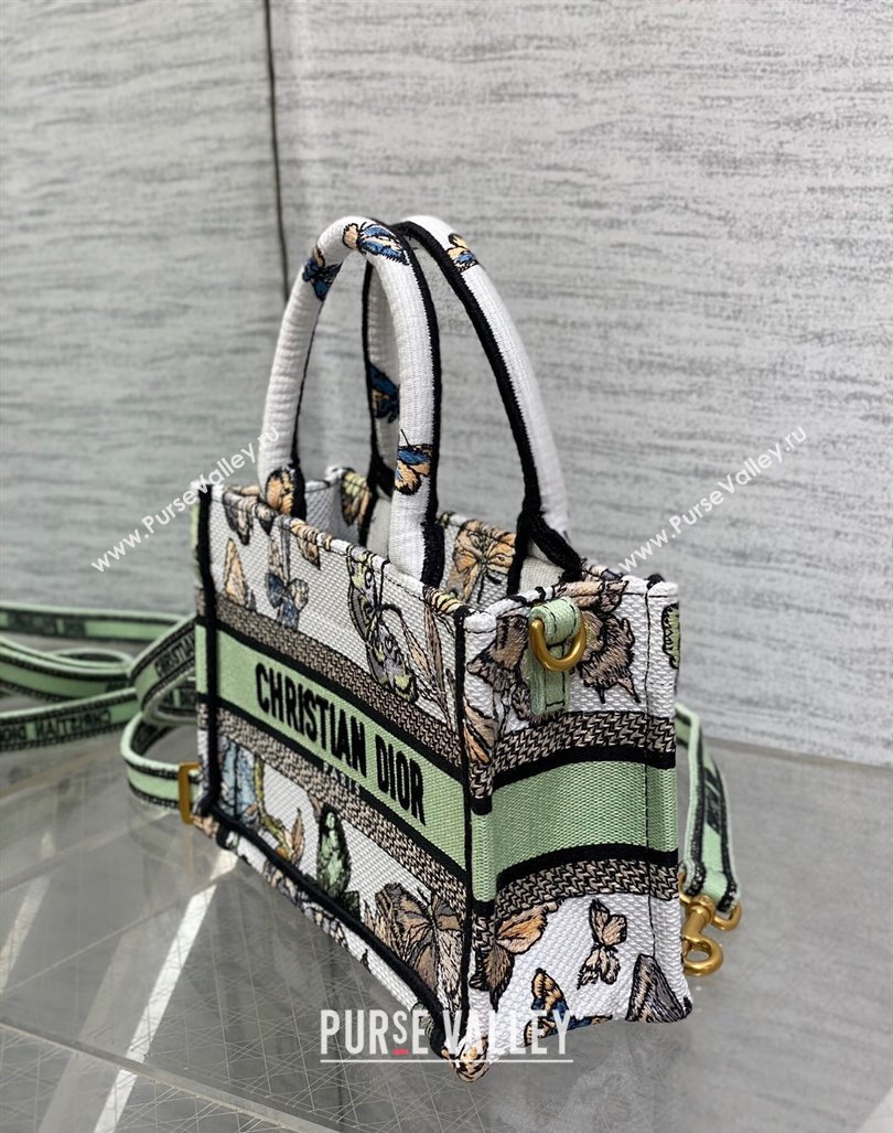 Dior Mini Book Tote Bag in White and Green Toile de Jouy Mexico Embroidery 2023 (BF-231211006)