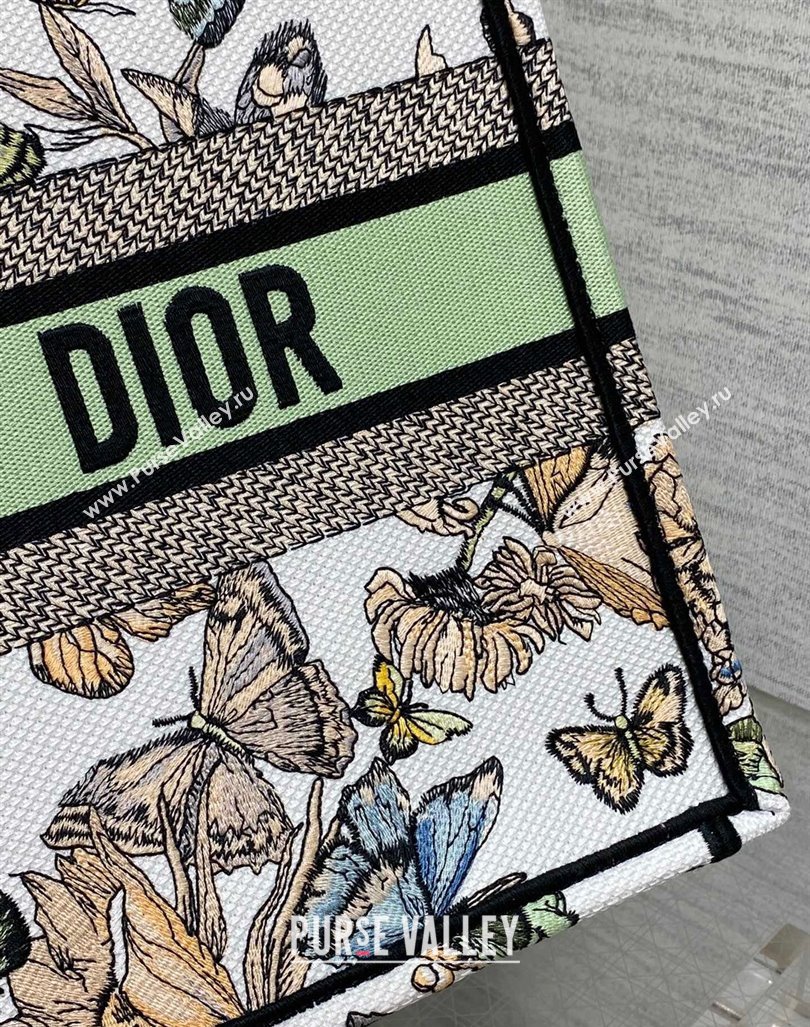 Dior Medium Book Tote Bag in White and Green Toile de Jouy Mexico Embroidery 2023 (BF-231211007)