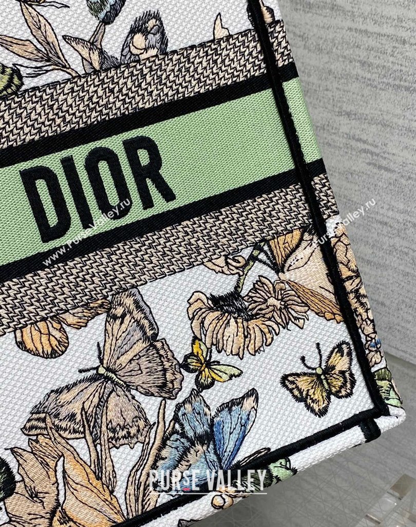 Dior Medium Book Tote Bag in White and Green Toile de Jouy Mexico Embroidery 2023 (BF-231211007)