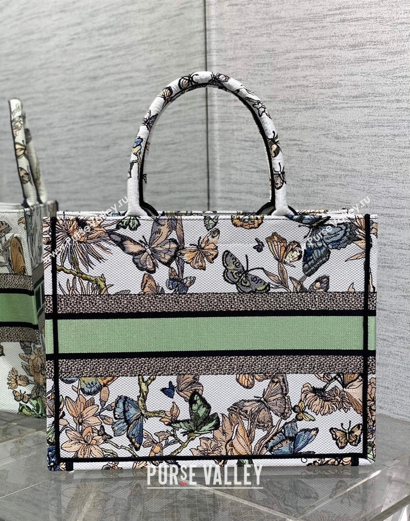 Dior Medium Book Tote Bag in White and Green Toile de Jouy Mexico Embroidery 2023 (BF-231211007)