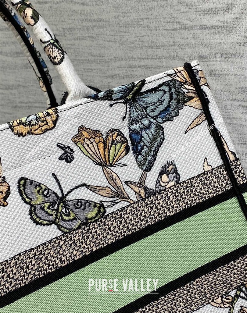 Dior Medium Book Tote Bag in White and Green Toile de Jouy Mexico Embroidery 2023 (BF-231211007)