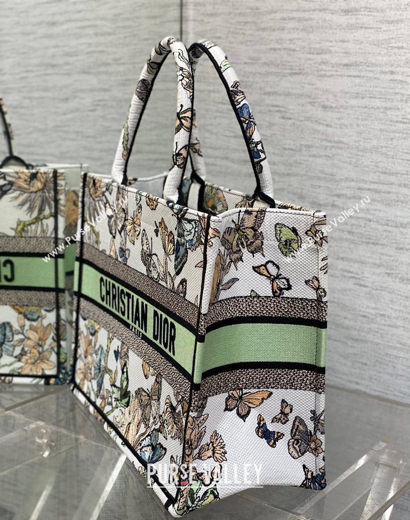 Dior Medium Book Tote Bag in White and Green Toile de Jouy Mexico Embroidery 2023 (BF-231211007)