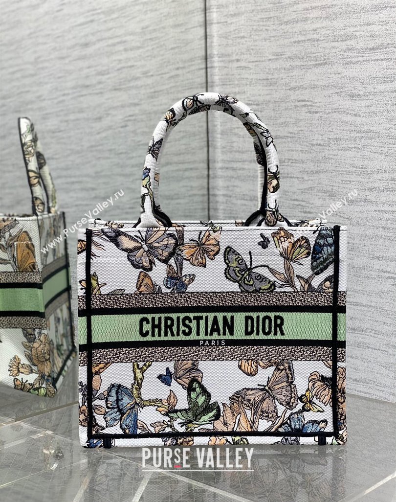 Dior Small Book Tote Bag in White and Green Toile de Jouy Mexico Embroidery 2023 (BF-231211008)