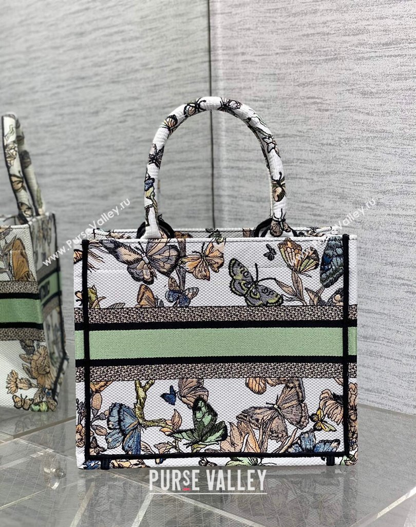 Dior Small Book Tote Bag in White and Green Toile de Jouy Mexico Embroidery 2023 (BF-231211008)