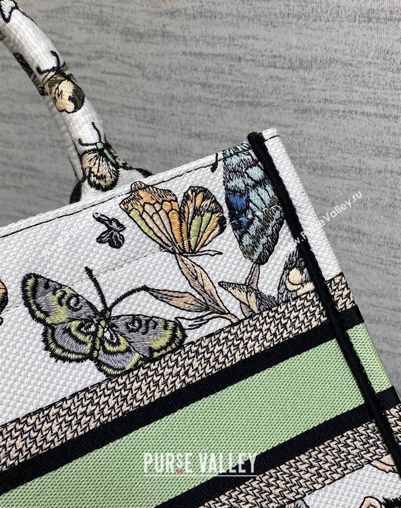 Dior Small Book Tote Bag in White and Green Toile de Jouy Mexico Embroidery 2023 (BF-231211008)