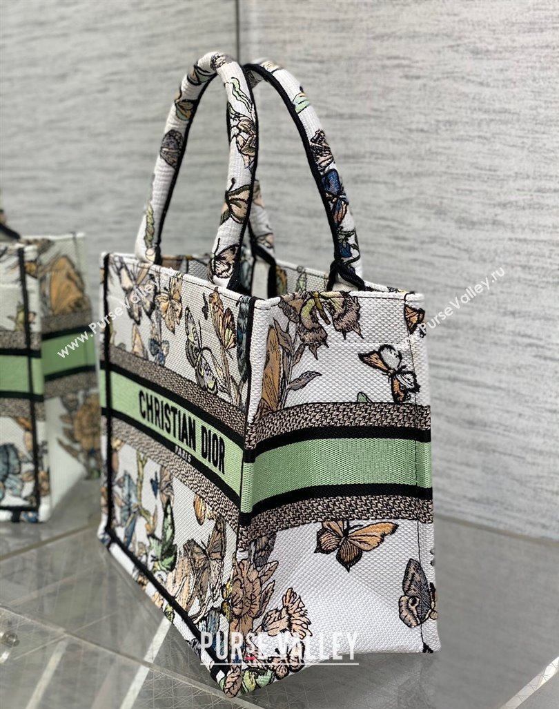 Dior Small Book Tote Bag in White and Green Toile de Jouy Mexico Embroidery 2023 (BF-231211008)