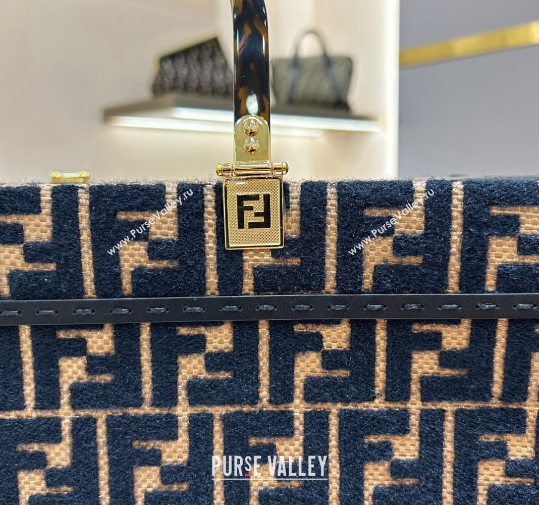 Fendi Sunshine Medium Tote Bag in Raffia Straw with Black tapestry fabric FF motif 2023 (AF-231211015)