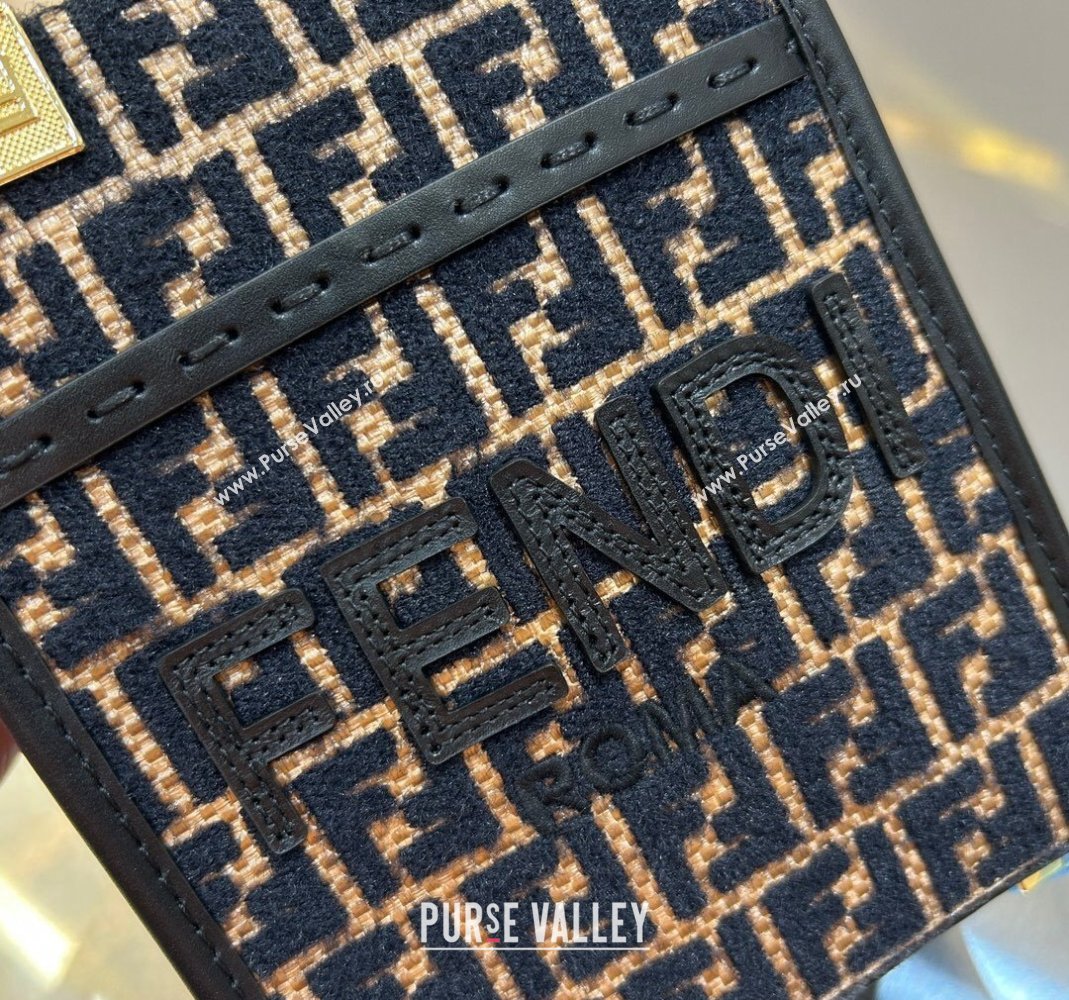 Fendi Mini Medium Tote Bag in Raffia Straw with Black tapestry fabric FF motif 2023 (AF-231211017)