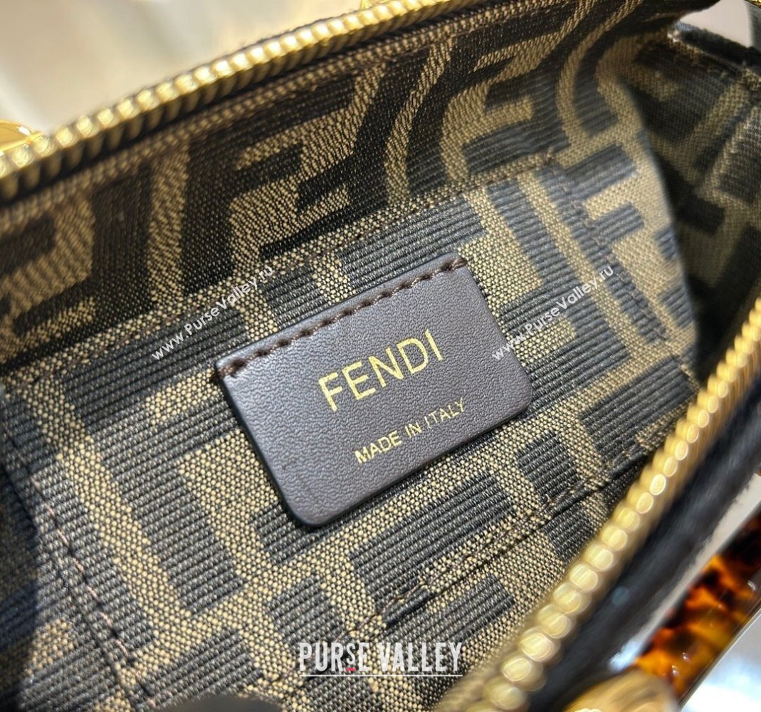 Fendi By The Way Mini Boston Bag in Raffia Straw with Black tapestry fabric FF motif 2023 (AF-231211018)