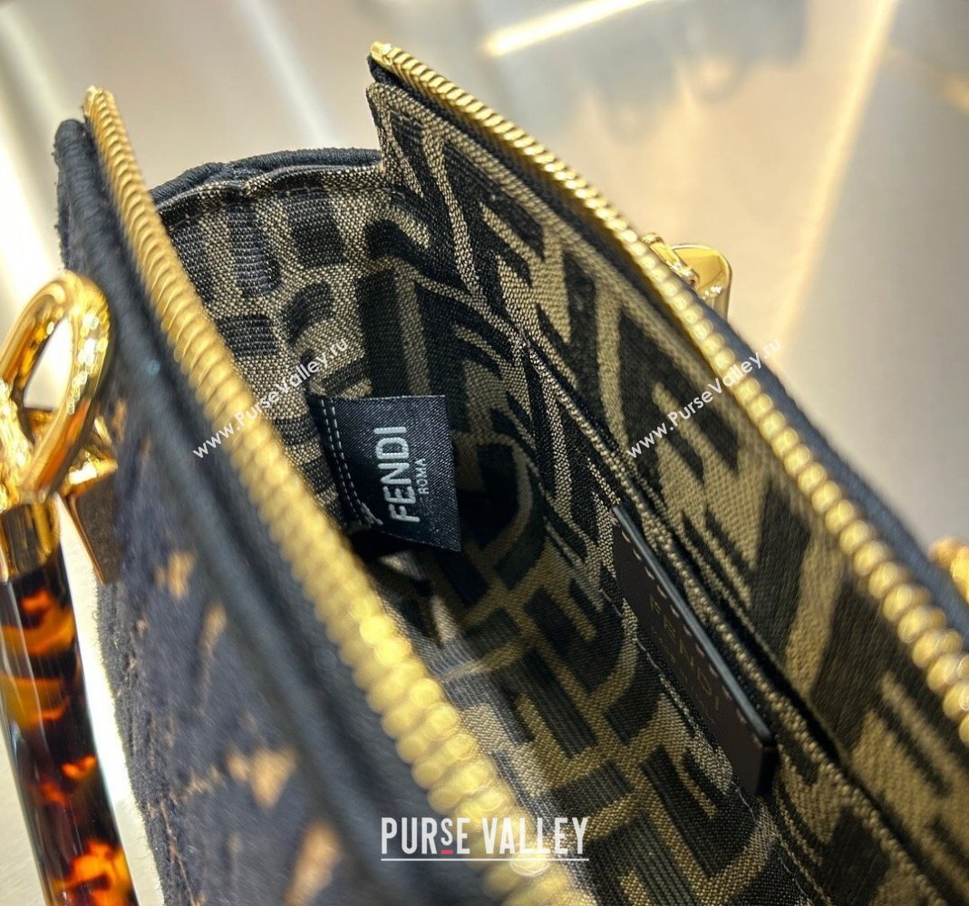 Fendi By The Way Mini Boston Bag in Raffia Straw with Black tapestry fabric FF motif 2023 (AF-231211018)