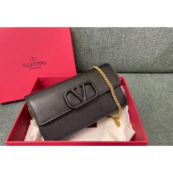 Valentino VLogo Signature Grainy Calfskin Wallet with Chain Black 2023 VLTN0093 (JD-231211066)