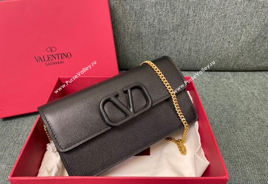 Valentino VLogo Signature Grainy Calfskin Wallet with Chain Black 2023 VLTN0093 (JD-231211066)