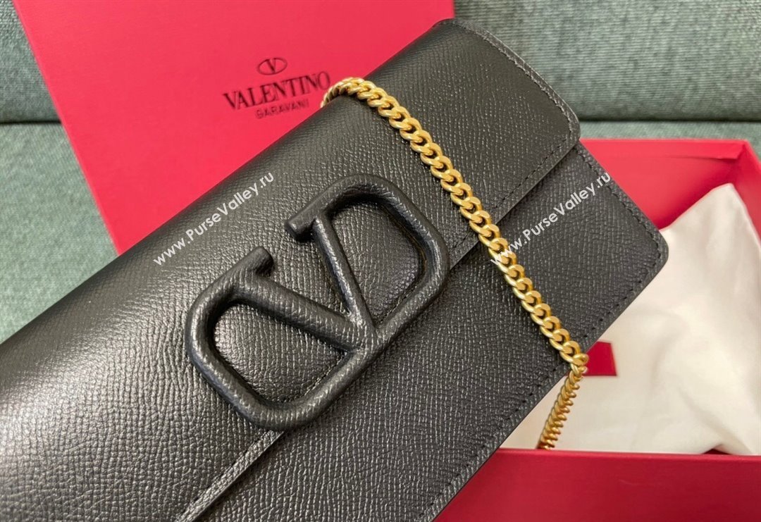 Valentino VLogo Signature Grainy Calfskin Wallet with Chain Black 2023 VLTN0093 (JD-231211066)