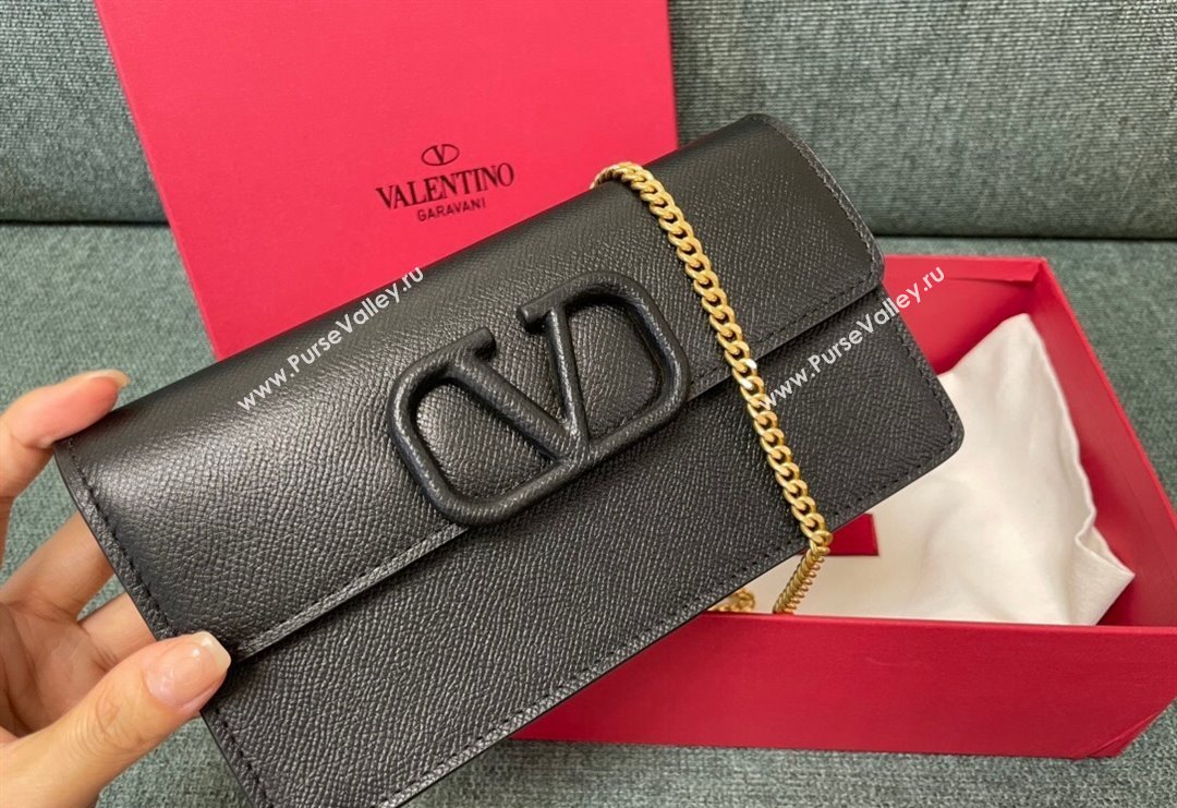 Valentino VLogo Signature Grainy Calfskin Wallet with Chain Black 2023 VLTN0093 (JD-231211066)