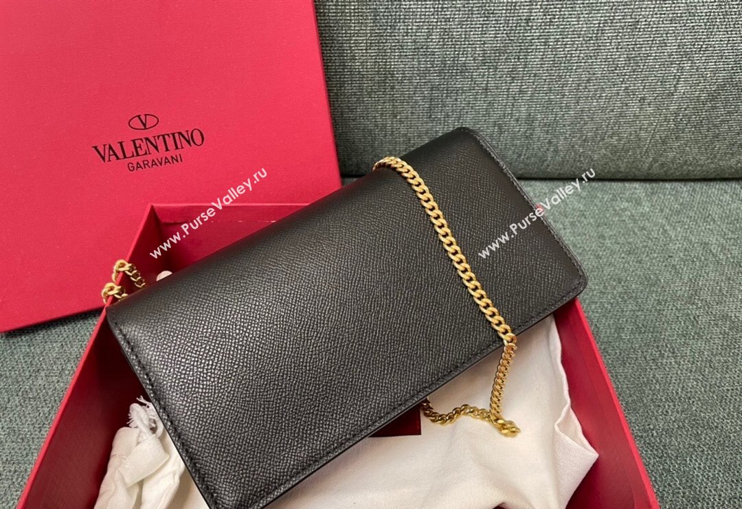 Valentino VLogo Signature Grainy Calfskin Wallet with Chain Black 2023 VLTN0093 (JD-231211066)