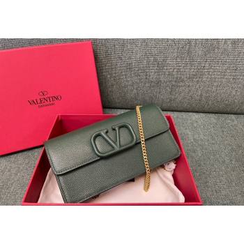 Valentino VLogo Signature Grainy Calfskin Wallet with Chain Green 2023 VLTN0093 (JD-231211067)