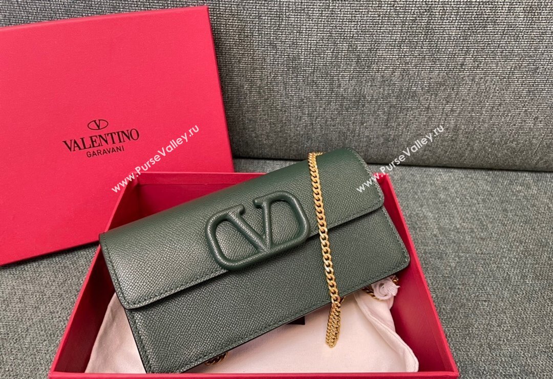 Valentino VLogo Signature Grainy Calfskin Wallet with Chain Green 2023 VLTN0093 (JD-231211067)