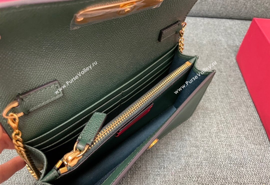 Valentino VLogo Signature Grainy Calfskin Wallet with Chain Green 2023 VLTN0093 (JD-231211067)