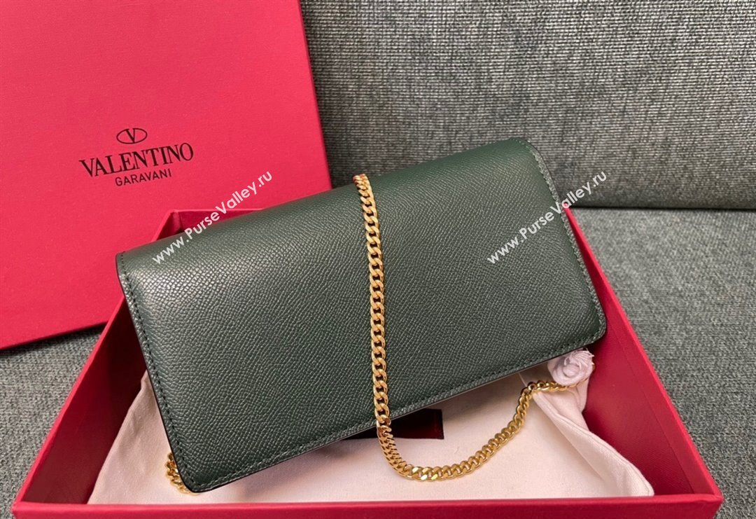 Valentino VLogo Signature Grainy Calfskin Wallet with Chain Green 2023 VLTN0093 (JD-231211067)