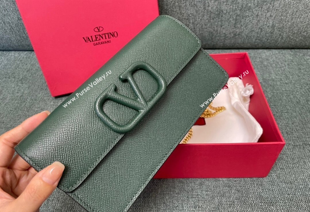 Valentino VLogo Signature Grainy Calfskin Wallet with Chain Green 2023 VLTN0093 (JD-231211067)