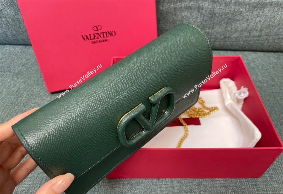 Valentino VLogo Signature Grainy Calfskin Wallet with Chain Green 2023 VLTN0093 (JD-231211067)