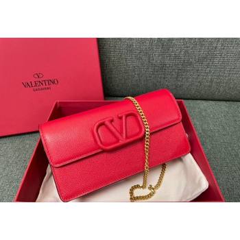 Valentino VLogo Signature Grainy Calfskin Wallet with Chain Red 2023 VLTN0093 (JD-231211068)