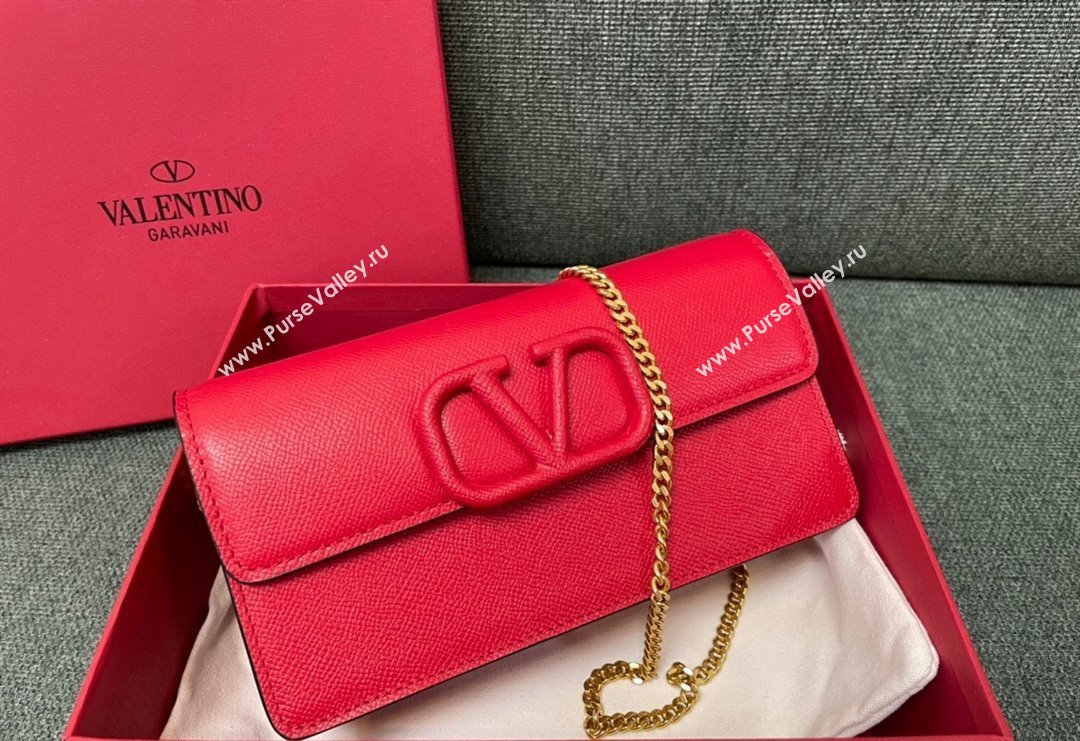 Valentino VLogo Signature Grainy Calfskin Wallet with Chain Red 2023 VLTN0093 (JD-231211068)