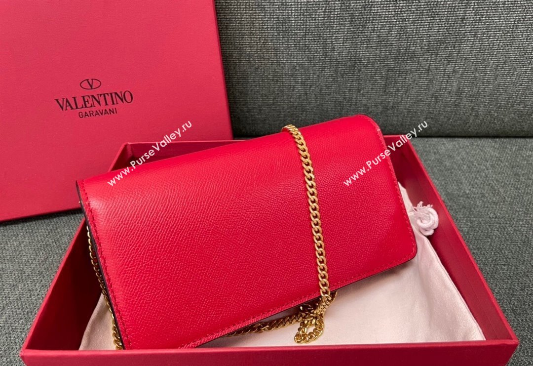 Valentino VLogo Signature Grainy Calfskin Wallet with Chain Red 2023 VLTN0093 (JD-231211068)