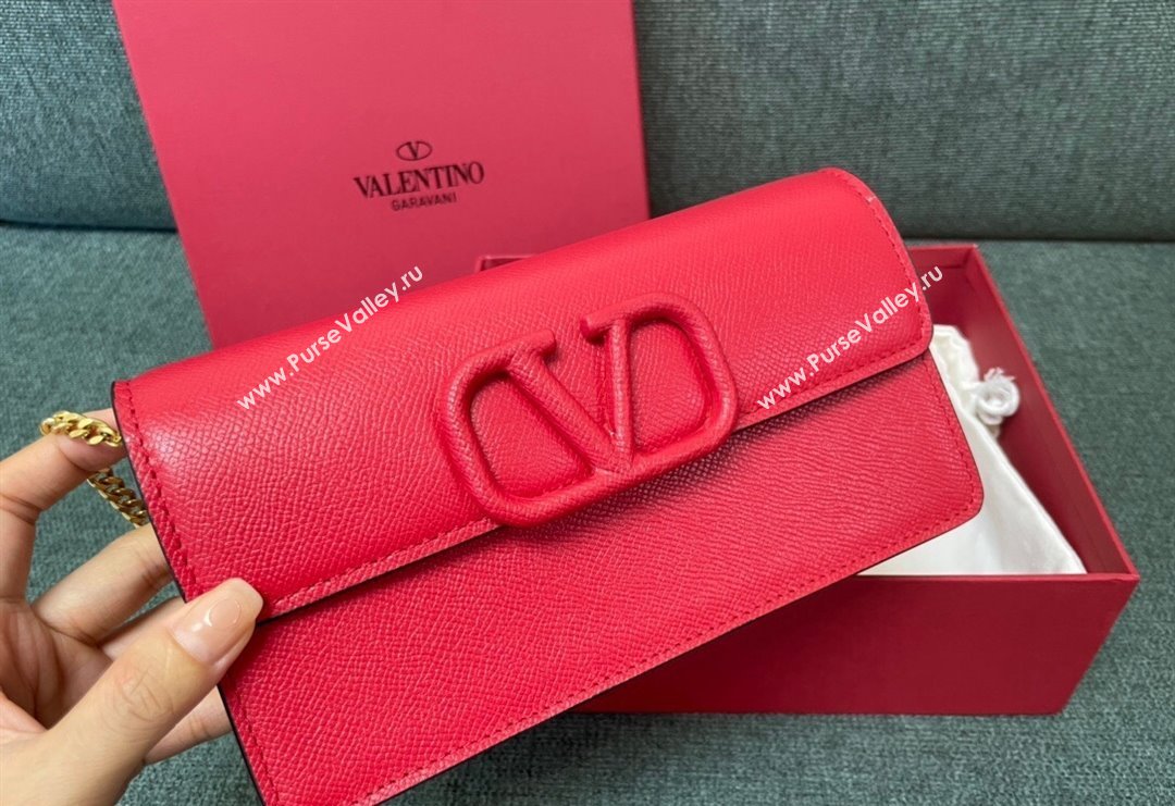 Valentino VLogo Signature Grainy Calfskin Wallet with Chain Red 2023 VLTN0093 (JD-231211068)