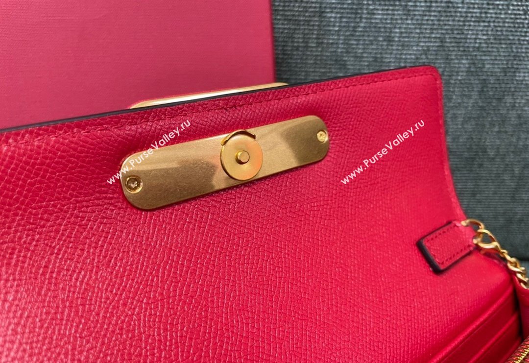 Valentino VLogo Signature Grainy Calfskin Wallet with Chain Red 2023 VLTN0093 (JD-231211068)