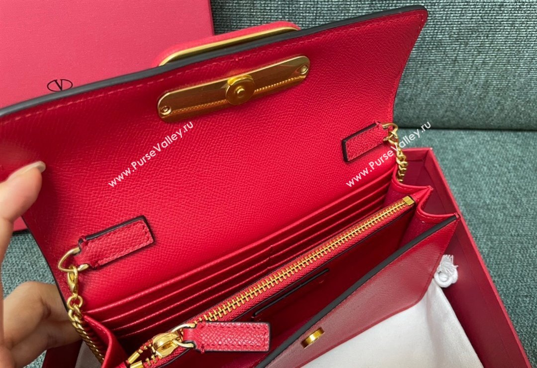 Valentino VLogo Signature Grainy Calfskin Wallet with Chain Red 2023 VLTN0093 (JD-231211068)