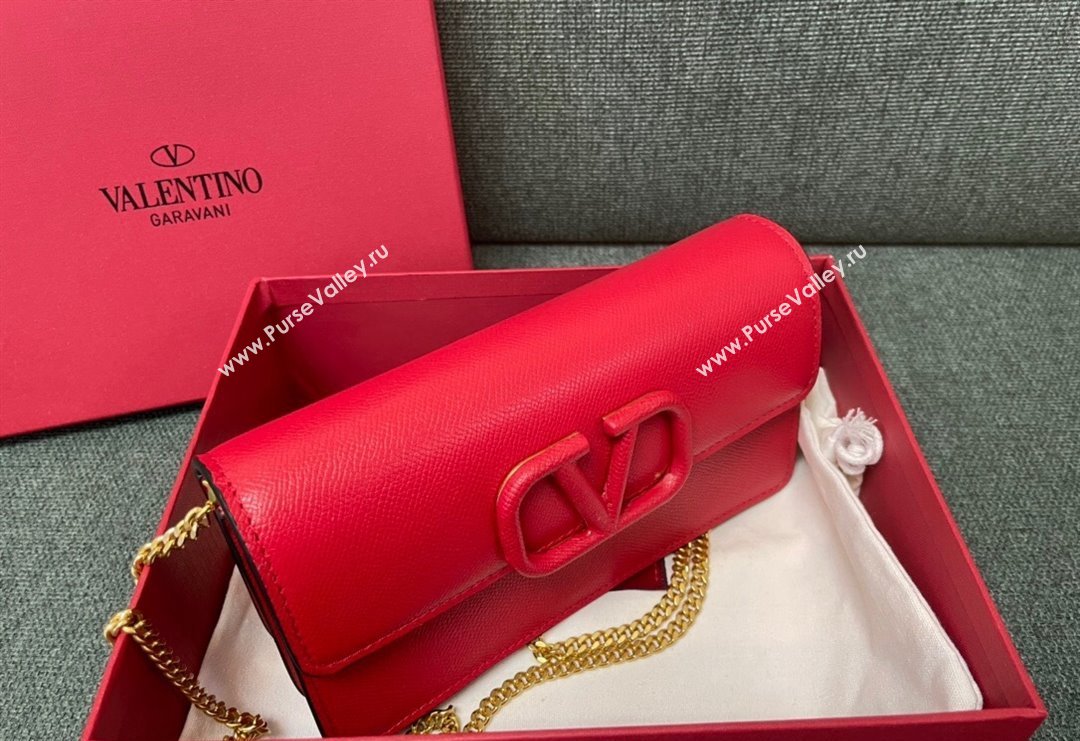 Valentino VLogo Signature Grainy Calfskin Wallet with Chain Red 2023 VLTN0093 (JD-231211068)