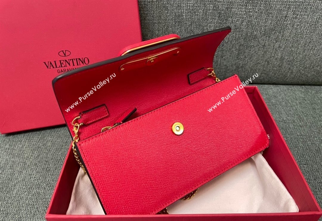 Valentino VLogo Signature Grainy Calfskin Wallet with Chain Red 2023 VLTN0093 (JD-231211068)