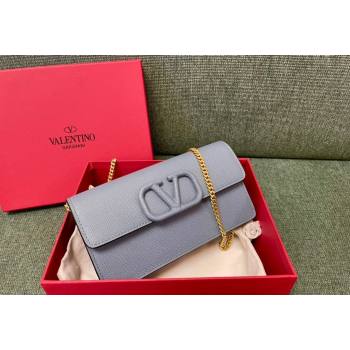 Valentino VLogo Signature Grainy Calfskin Wallet with Chain Light Blue 2023 VLTN0093 (JD-231211069)