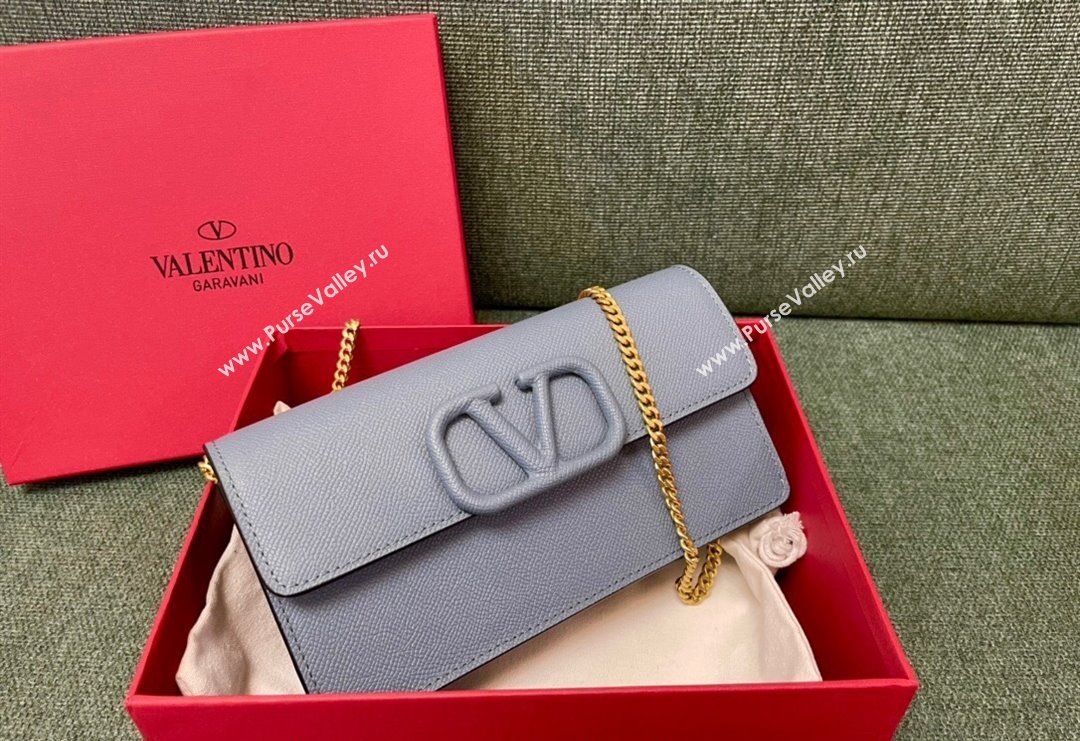 Valentino VLogo Signature Grainy Calfskin Wallet with Chain Light Blue 2023 VLTN0093 (JD-231211069)