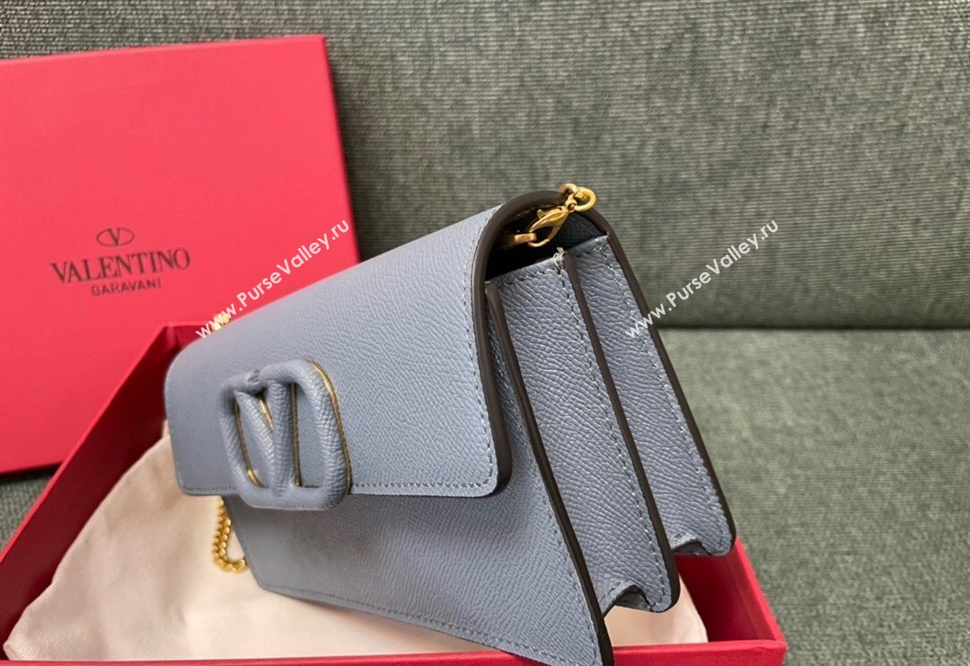 Valentino VLogo Signature Grainy Calfskin Wallet with Chain Light Blue 2023 VLTN0093 (JD-231211069)