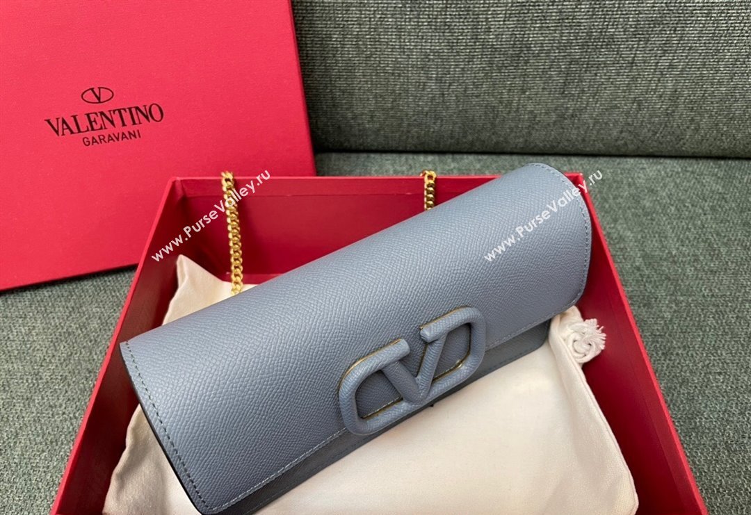 Valentino VLogo Signature Grainy Calfskin Wallet with Chain Light Blue 2023 VLTN0093 (JD-231211069)