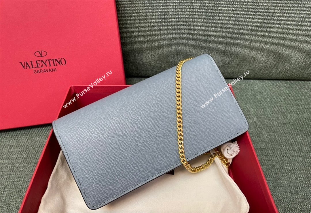 Valentino VLogo Signature Grainy Calfskin Wallet with Chain Light Blue 2023 VLTN0093 (JD-231211069)