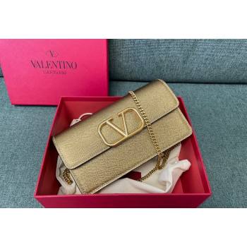 Valentino VLogo Signature Grainy Calfskin Wallet with Chain Gold 2023 VLTN0093 (JD-231211070)